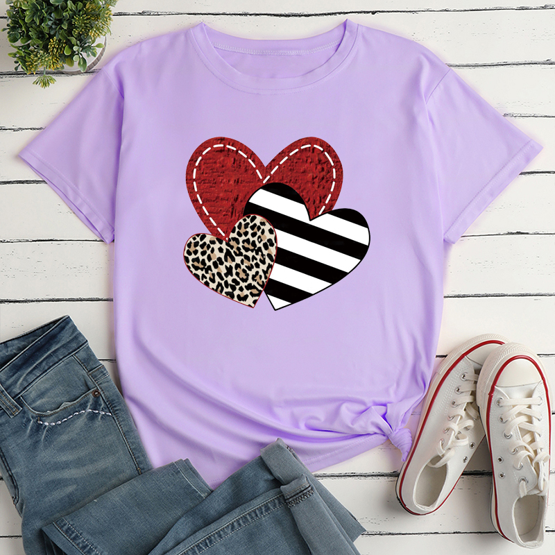 Unisex T-shirt Short Sleeve T-shirts Printing Fashion Stripe Heart Shape Leopard display picture 4