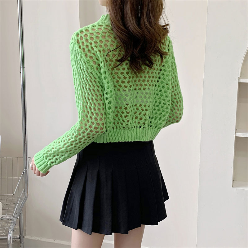 Women's Sweater Long Sleeve Sweaters & Cardigans Hollow Out Simple Style Solid Color display picture 9