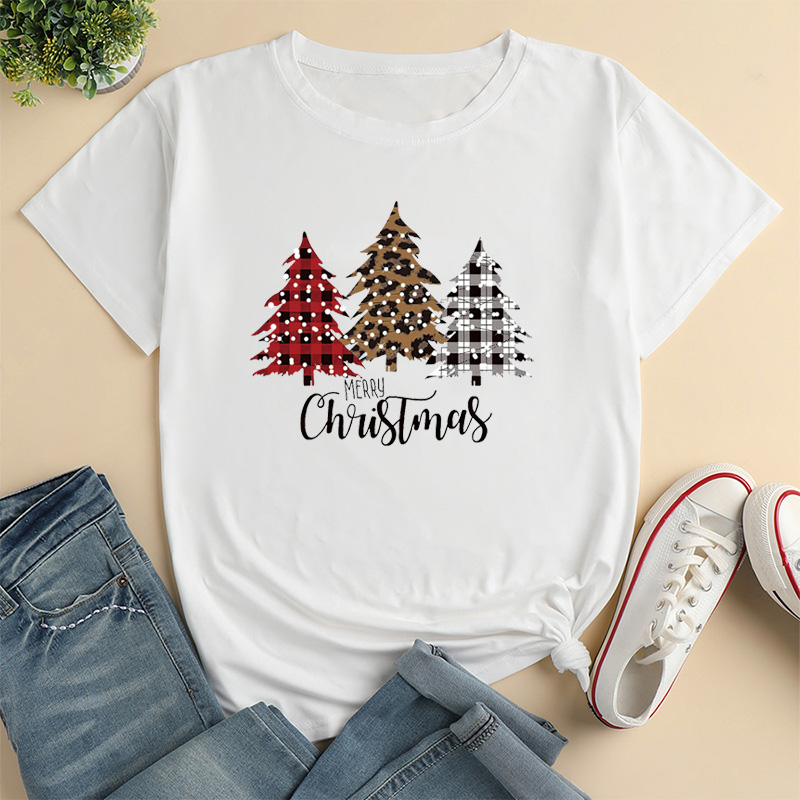 Unisex T-shirt Short Sleeve T-shirts Printing Casual Christmas Tree Plaid Leopard display picture 1