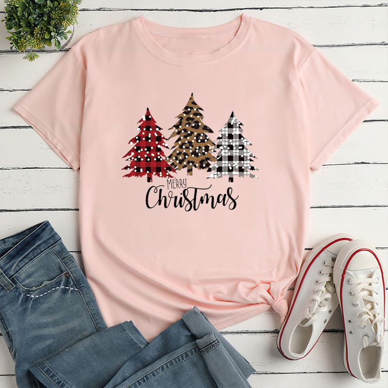 Unisex T-shirt Short Sleeve T-shirts Printing Casual Christmas Tree Plaid Leopard display picture 2