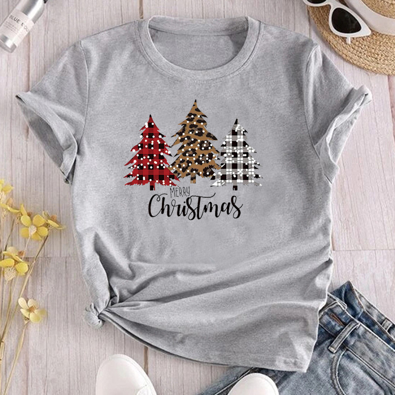 Unisex T-shirt Short Sleeve T-shirts Printing Casual Christmas Tree Plaid Leopard display picture 4