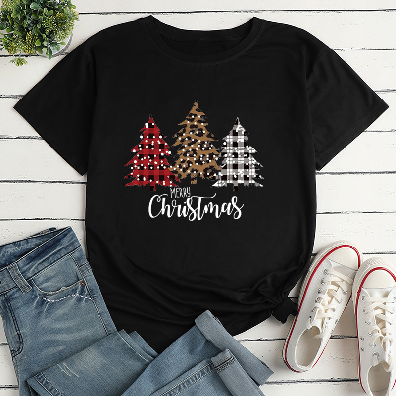 Unisex T-shirt Short Sleeve T-shirts Printing Casual Christmas Tree Plaid Leopard display picture 3