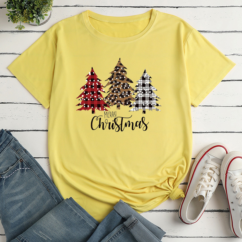 Unisex T-shirt Short Sleeve T-shirts Printing Casual Christmas Tree Plaid Leopard display picture 6