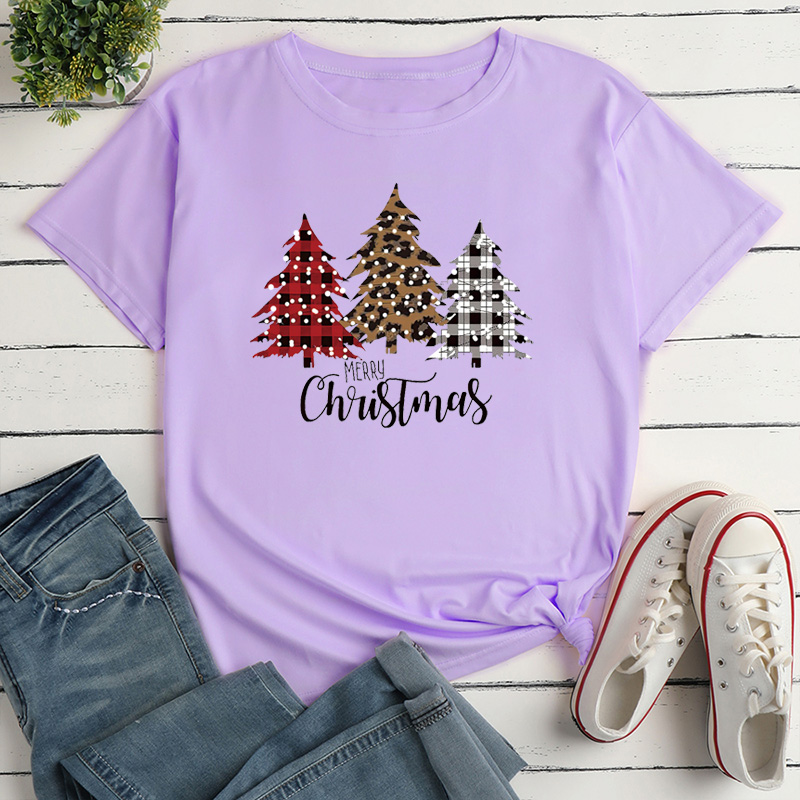 Unisex T-shirt Short Sleeve T-shirts Printing Casual Christmas Tree Plaid Leopard display picture 7