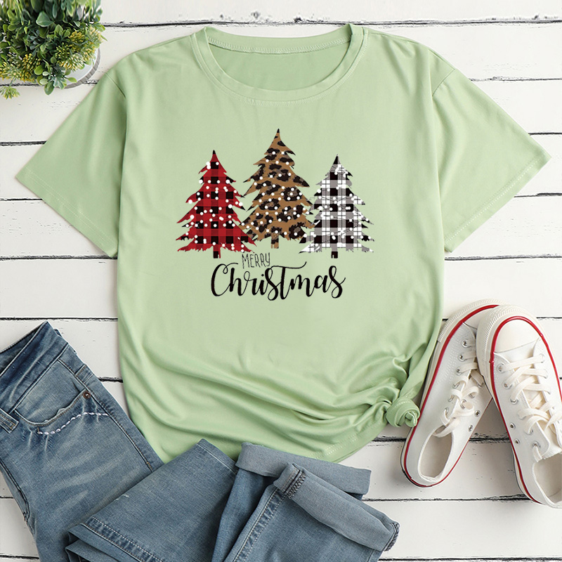 Unisex T-shirt Short Sleeve T-shirts Printing Casual Christmas Tree Plaid Leopard display picture 8