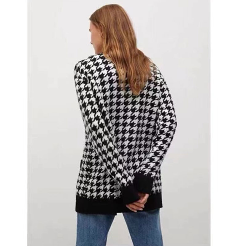 Women's Knitwear Long Sleeve Sweaters & Cardigans Button Fashion Houndstooth display picture 2