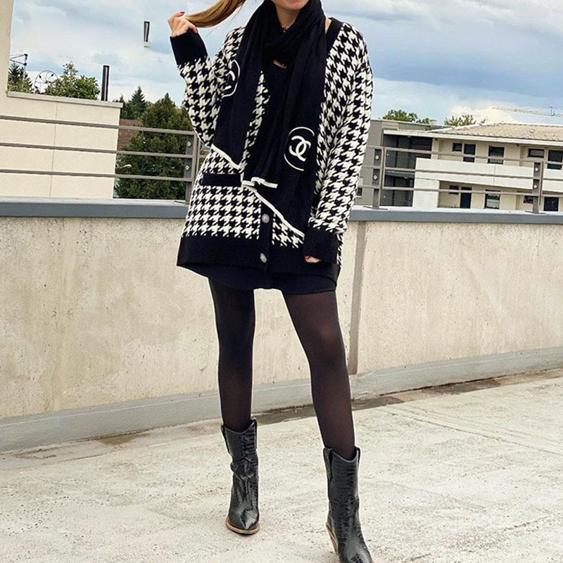 Women's Knitwear Long Sleeve Sweaters & Cardigans Button Fashion Houndstooth display picture 7