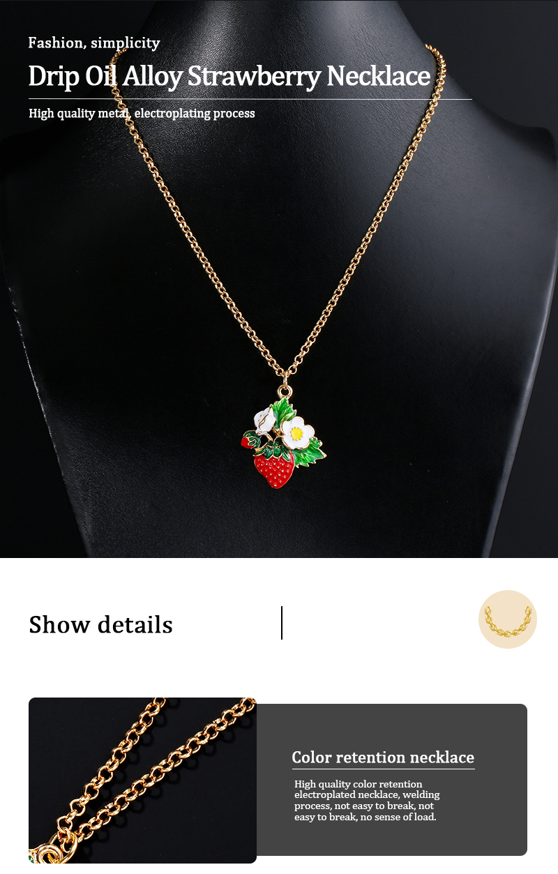Sweet Leaf Flower Strawberry Alloy Enamel Plating Women's Pendant Necklace 1 Piece display picture 1