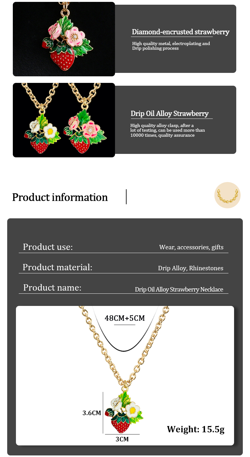 Sweet Leaf Flower Strawberry Alloy Enamel Plating Women's Pendant Necklace 1 Piece display picture 2