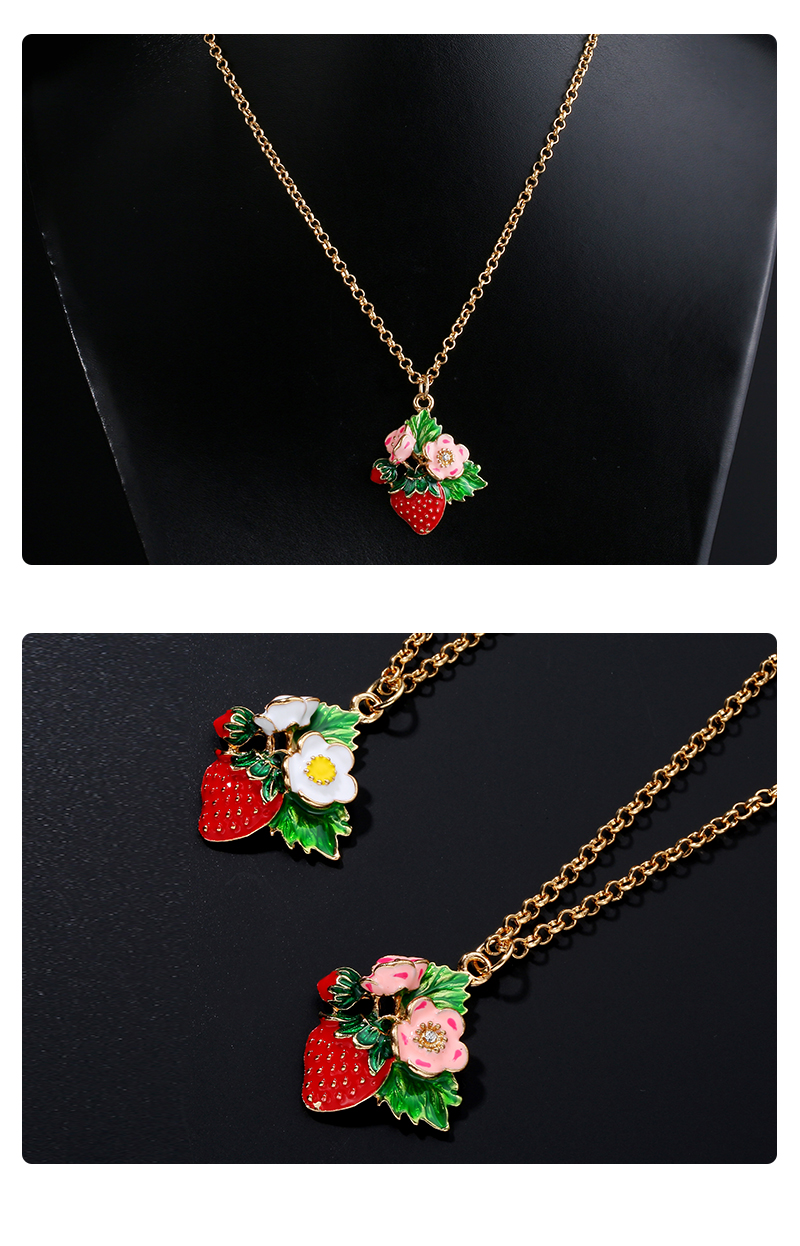 Sweet Leaf Flower Strawberry Alloy Enamel Plating Women's Pendant Necklace 1 Piece display picture 5