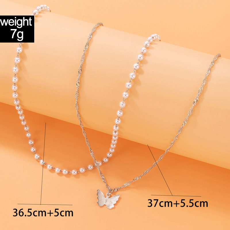Simple Style Butterfly Alloy Artificial Pearls Women's Layered Necklaces display picture 1