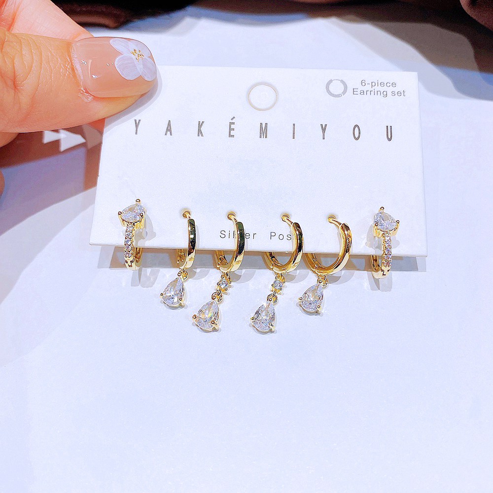Yakemiyou Fashion Water Droplets Copper Zircon Dangling Earrings In Bulk display picture 3