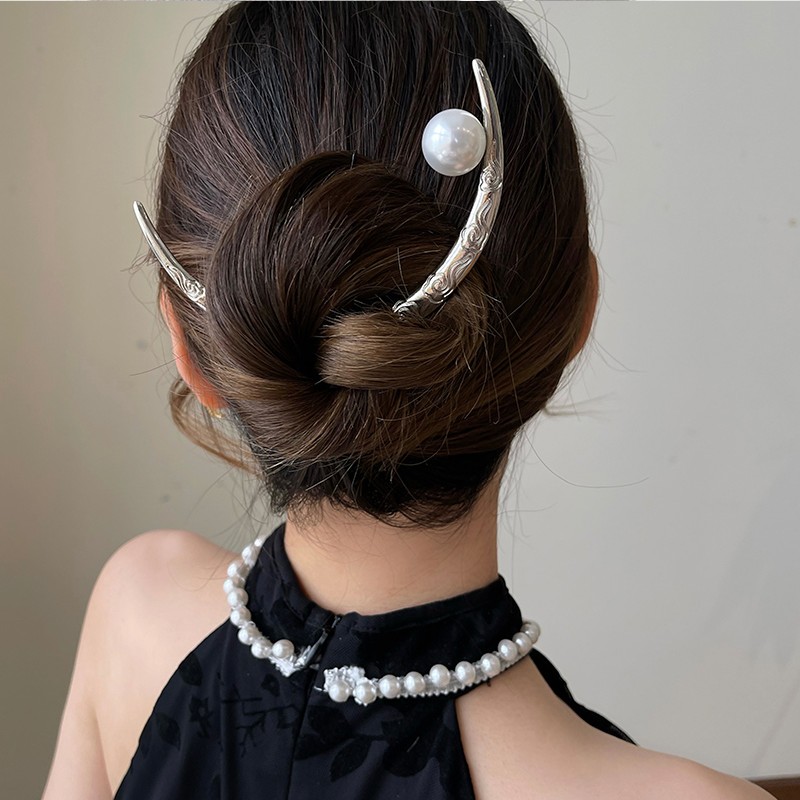 Chinoiserie Moon Alloy Pearl Hairpin display picture 1