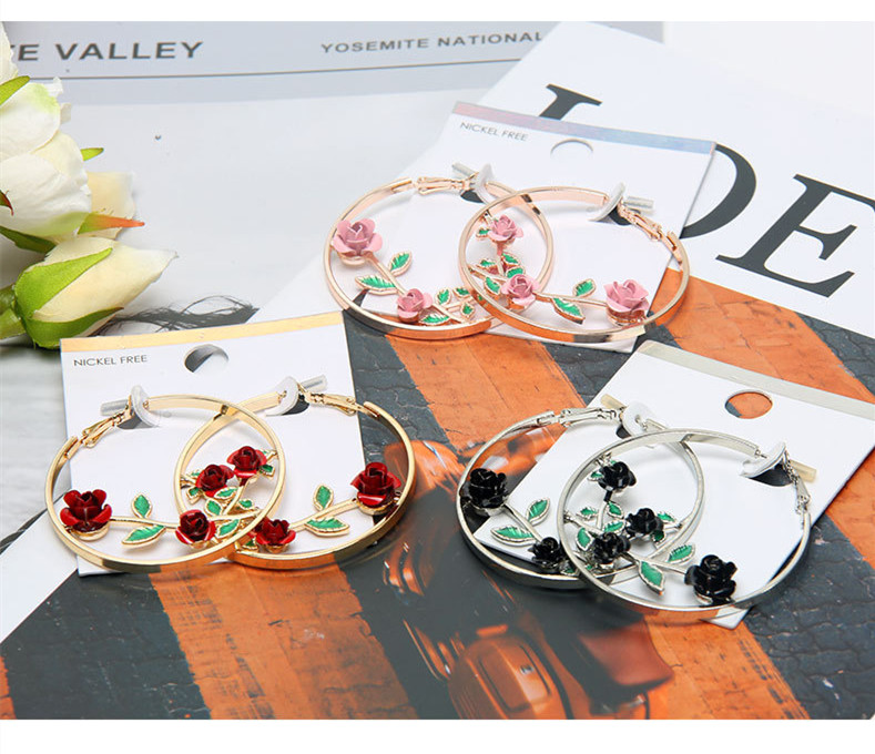 Fashion Rose Alloy Enamel Plating Earrings display picture 3