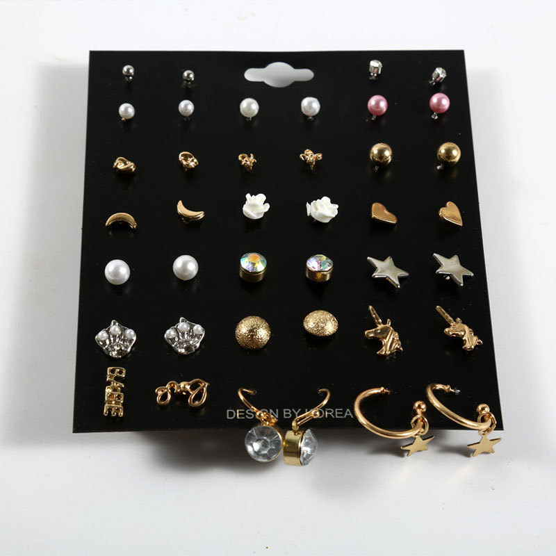 Fashion Pentagram Round Heart Shape Alloy Plating Inlay Rhinestones Earrings Ear Studs 1 Set display picture 4