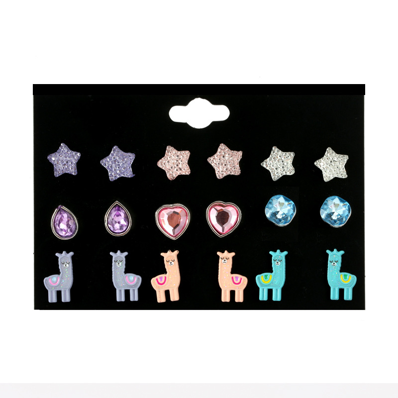 Cute Pentagram Alpaca Alloy Plating Inlay Acrylic Ear Studs 1 Set display picture 2