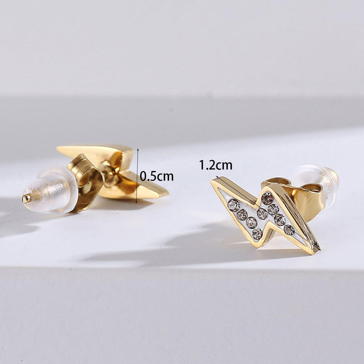 1 Pair Fashion Lightning Three-dimensional Gold Plated Stainless Steel Rhinestones Ear Studs display picture 2