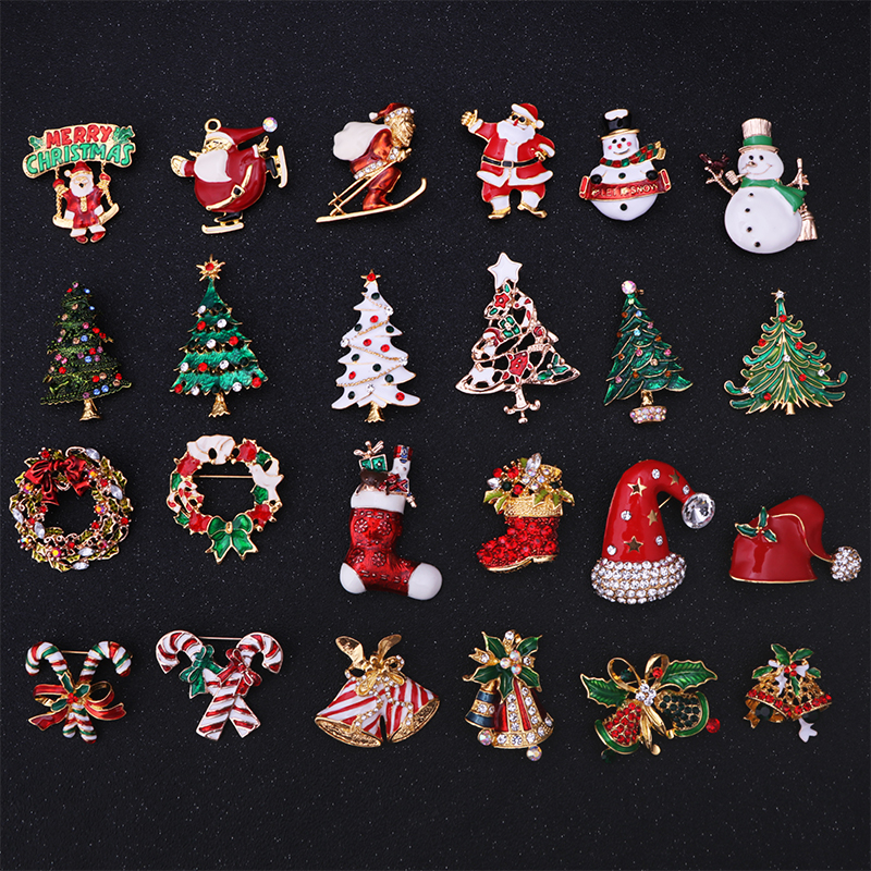 Cute Christmas Hat Christmas Tree Santa Claus Alloy Inlay Rhinestones Unisex Brooches display picture 1