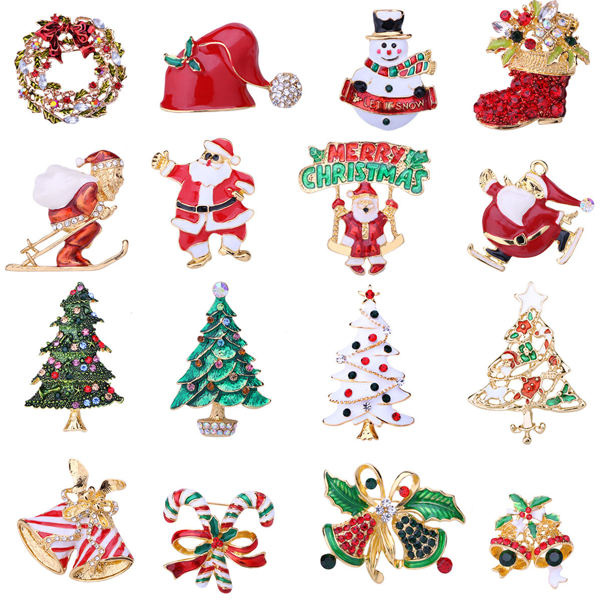 Cute Christmas Hat Christmas Tree Santa Claus Alloy Inlay Rhinestones Unisex Brooches display picture 2