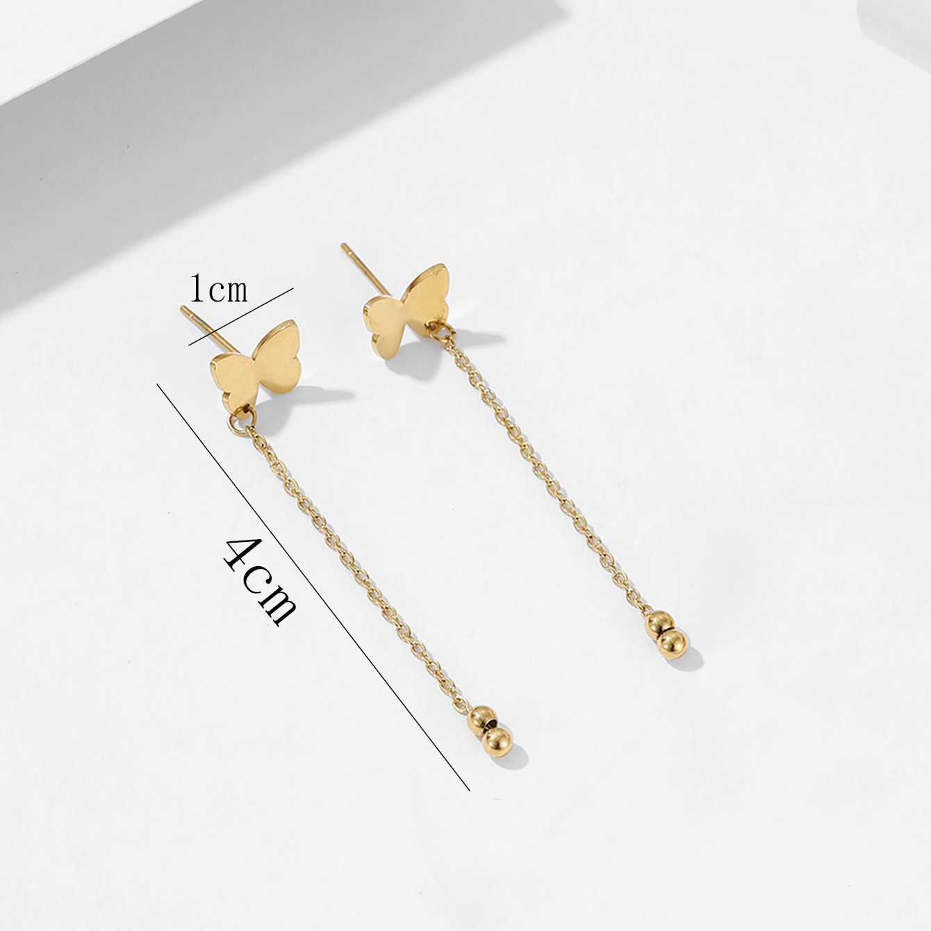 1 Pair Simple Style Butterfly Beaded Tassel Stainless Steel Drop Earrings display picture 3