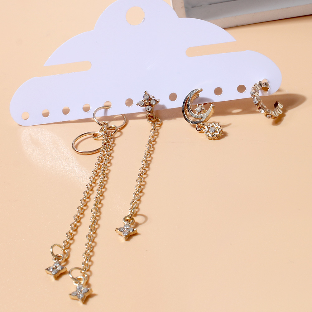 Simple Style Star Moon Alloy Tassel Plating Rhinestones Women's Drop Earrings 4 Piece Set display picture 2
