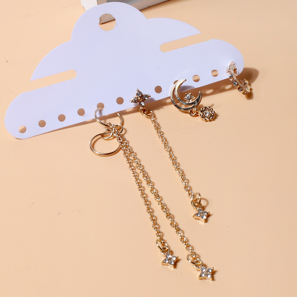 Simple Style Star Moon Alloy Tassel Plating Rhinestones Women's Drop Earrings 4 Piece Set display picture 3