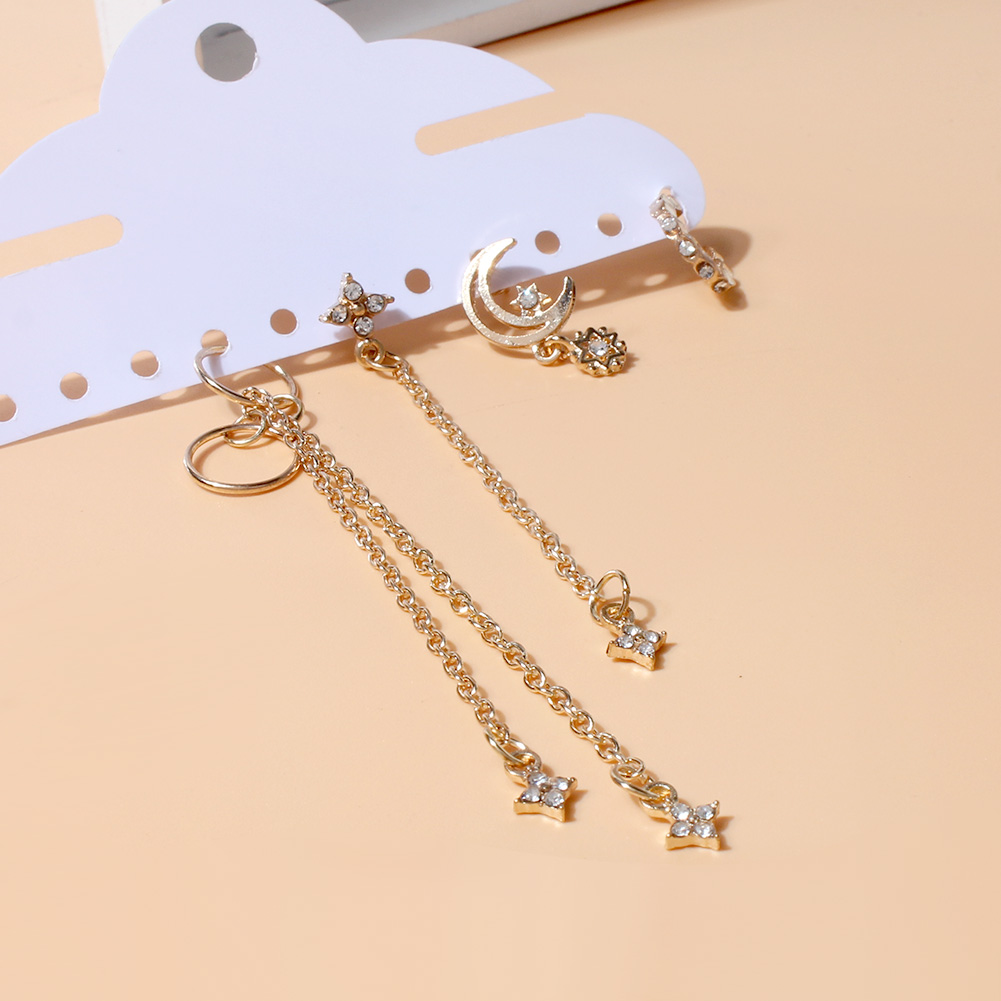 Simple Style Star Moon Alloy Tassel Plating Rhinestones Women's Drop Earrings 4 Piece Set display picture 4