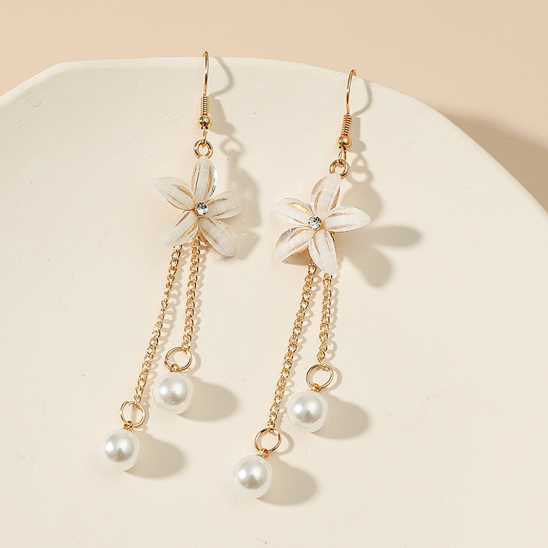 Simple Style Flower Alloy Tassel Artificial Pearls Women's Drop Earrings 1 Pair display picture 9