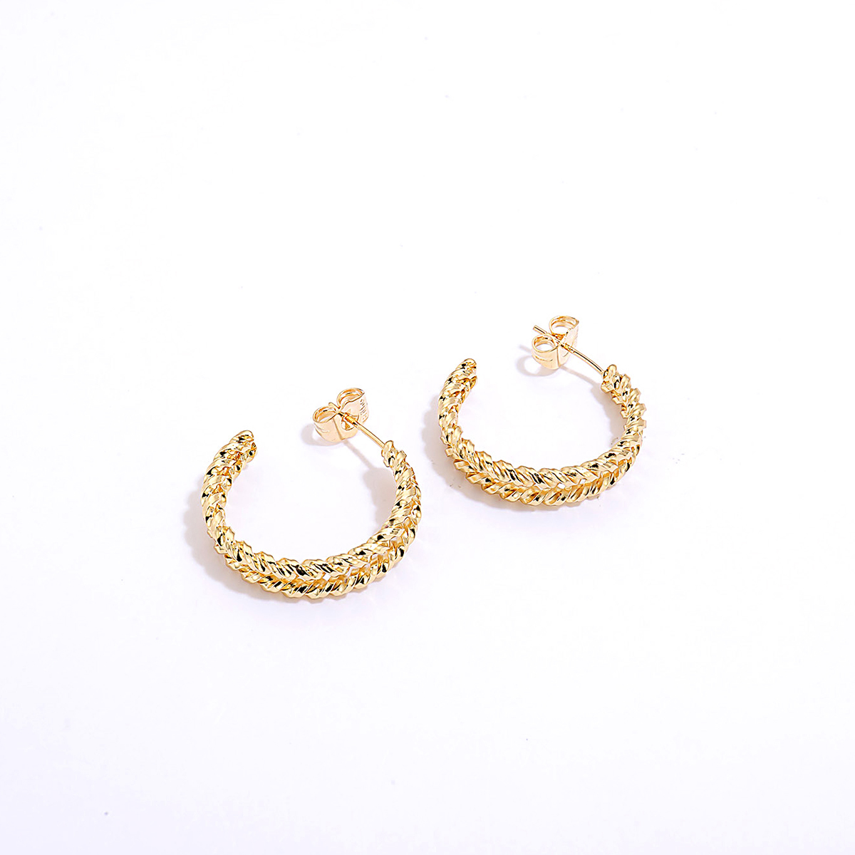 1 Pair Simple Style C Shape Gold Plated Copper Zircon Gold Plated Ear Studs display picture 4