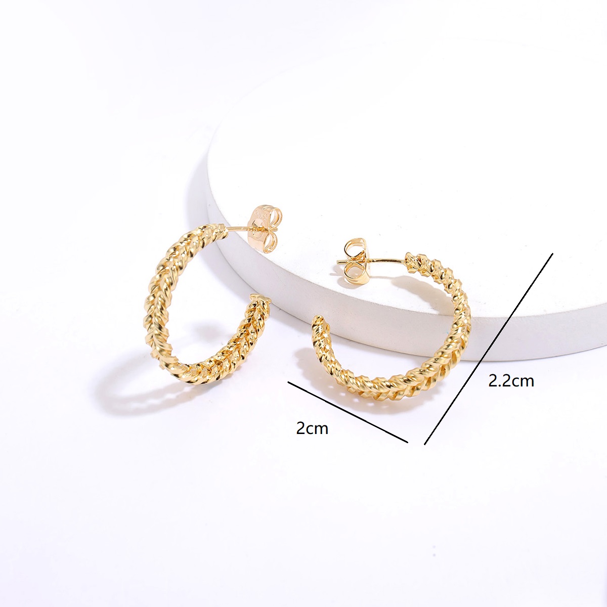 1 Pair Simple Style C Shape Gold Plated Copper Zircon Gold Plated Ear Studs display picture 5