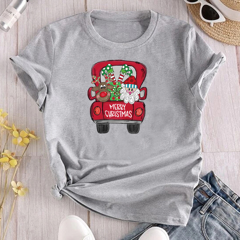 Simple Style Santa Claus Car Polyester Round Neck Short Sleeve Regular Sleeve Printing T-shirt display picture 3