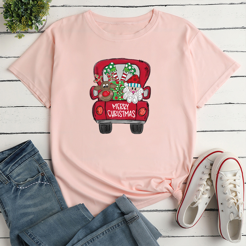 Simple Style Santa Claus Car Polyester Round Neck Short Sleeve Regular Sleeve Printing T-shirt display picture 4