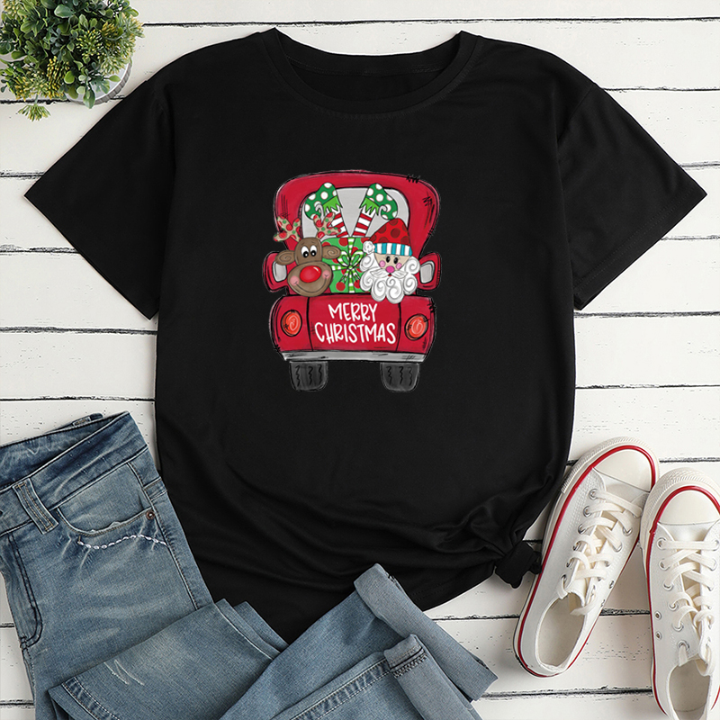 Simple Style Santa Claus Car Polyester Round Neck Short Sleeve Regular Sleeve Printing T-shirt display picture 5