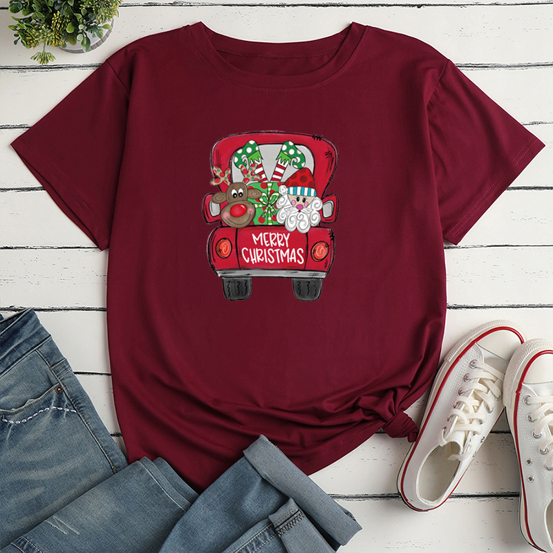 Simple Style Santa Claus Car Polyester Round Neck Short Sleeve Regular Sleeve Printing T-shirt display picture 6