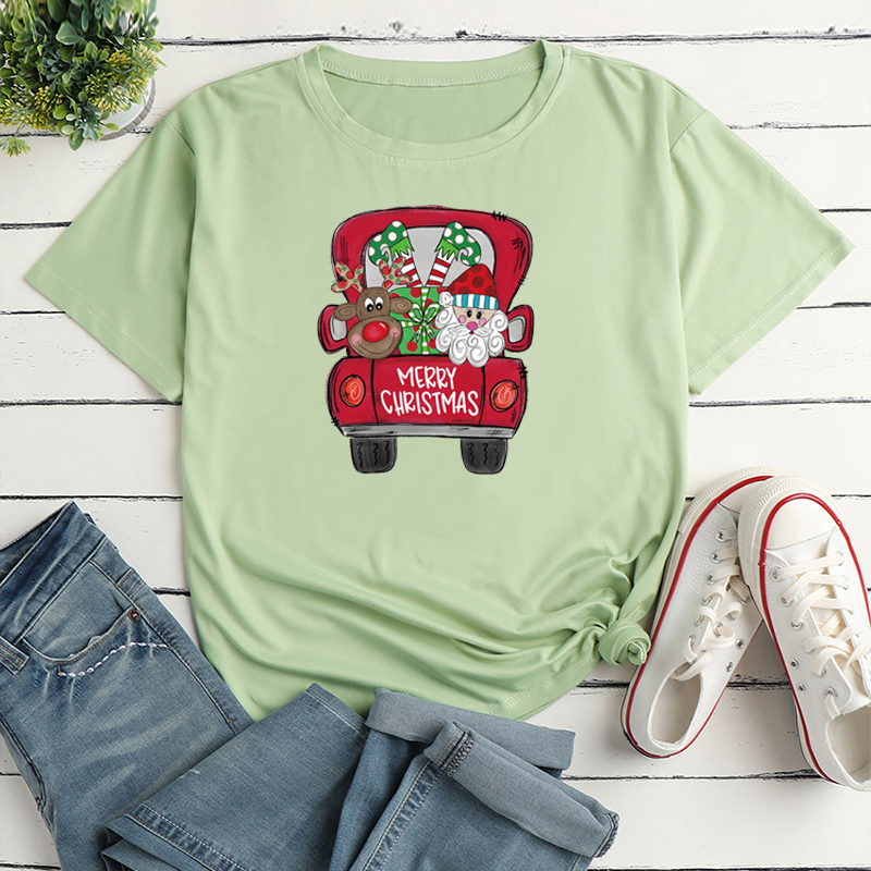 Simple Style Santa Claus Car Polyester Round Neck Short Sleeve Regular Sleeve Printing T-shirt display picture 7