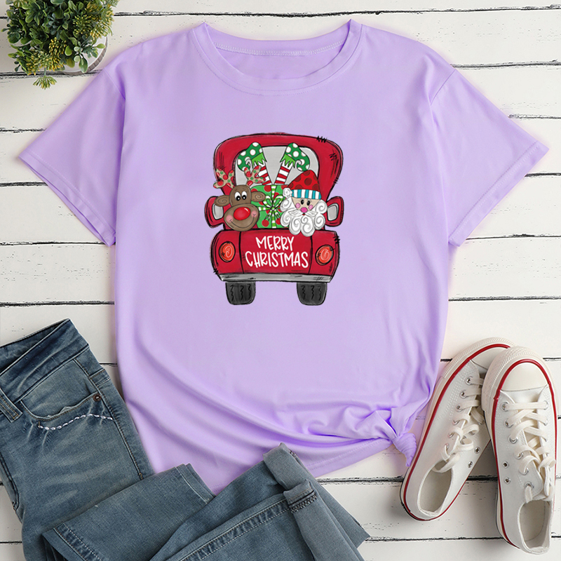 Simple Style Santa Claus Car Polyester Round Neck Short Sleeve Regular Sleeve Printing T-shirt display picture 8