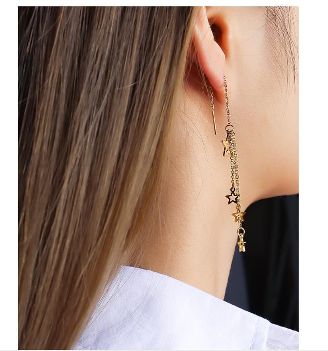 Fashion Star Titanium Steel Drop Earrings Tassel Plating Stainless Steel Earrings display picture 3