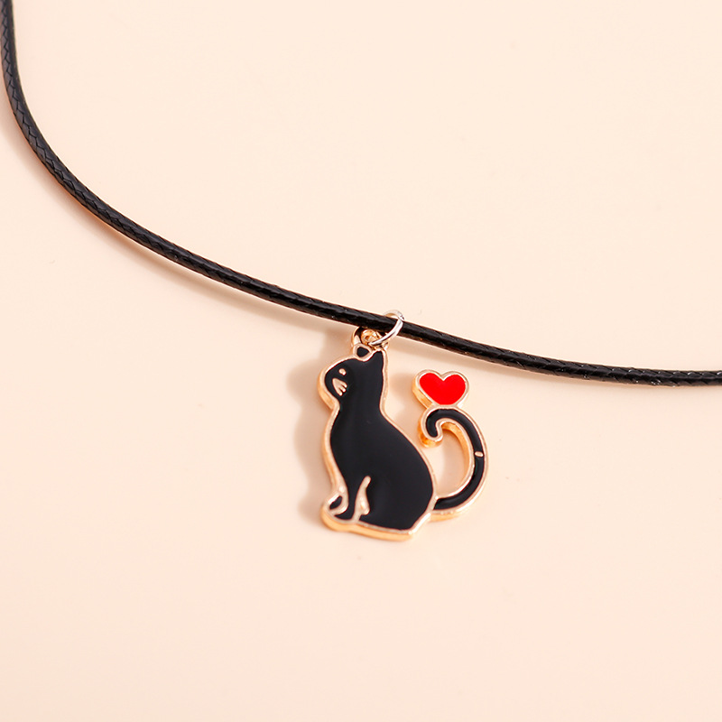 Cute Cat Alloy Enamel Couple Pendant Necklace 1 Piece display picture 2