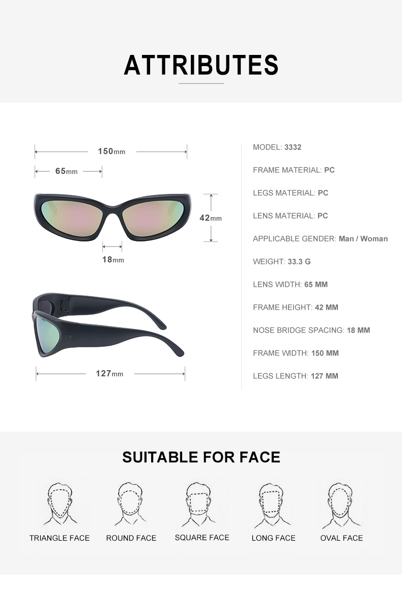 Fashion Solid Color Pc Special-shaped Mirror Full Frame Sports Sunglasses display picture 4