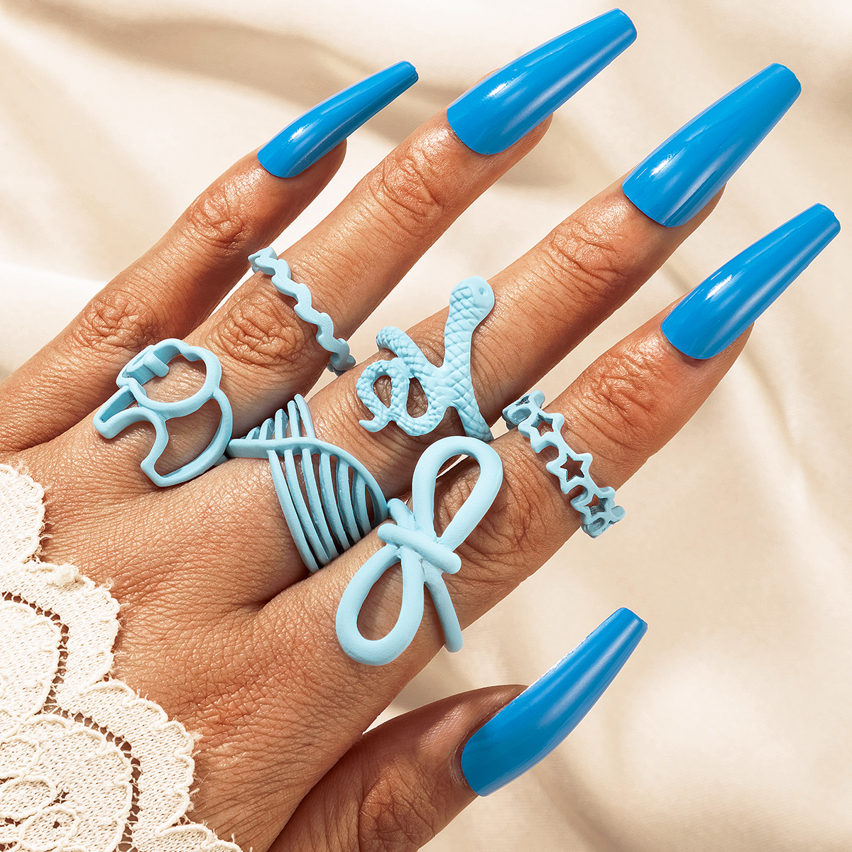 Fashion Snake Bow Knot Alloy Women's Open Ring Rings 6 Pieces display picture 1
