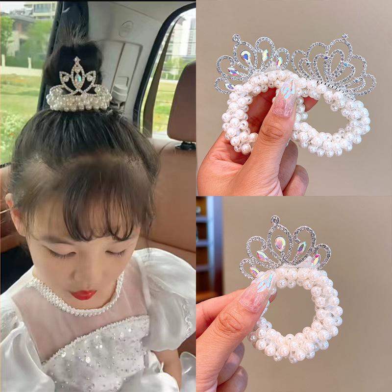Cute Crown Alloy Beaded Inlay Rhinestones Pearl Hair Tie display picture 1
