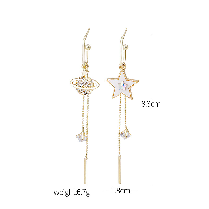 Fashion Star Planet Alloy Asymmetrical Tassel Rhinestones Women's Dangling Earrings 1 Pair display picture 1