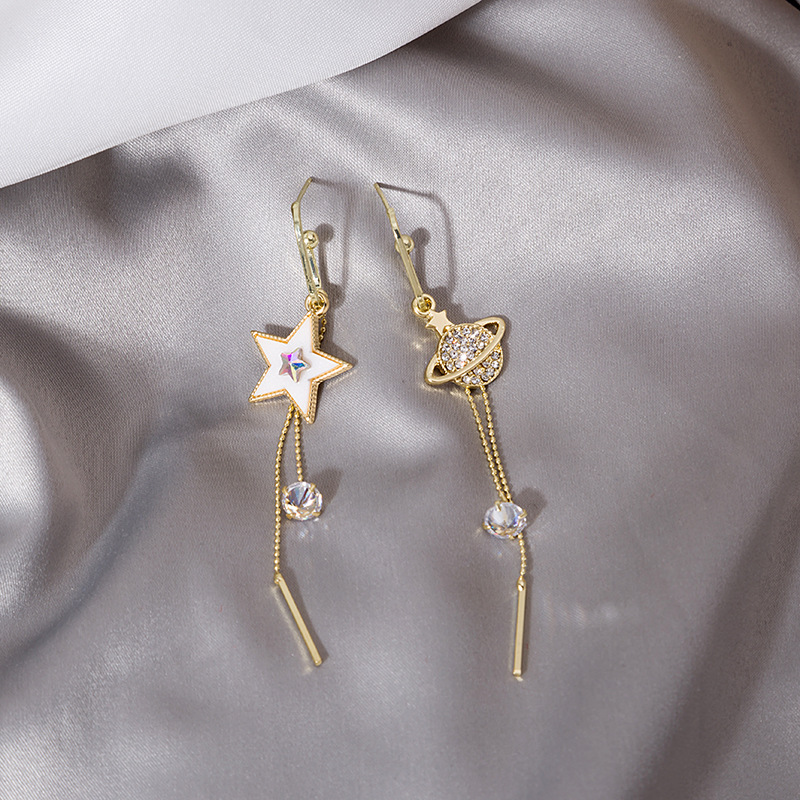 Fashion Star Planet Alloy Asymmetrical Tassel Rhinestones Women's Dangling Earrings 1 Pair display picture 3