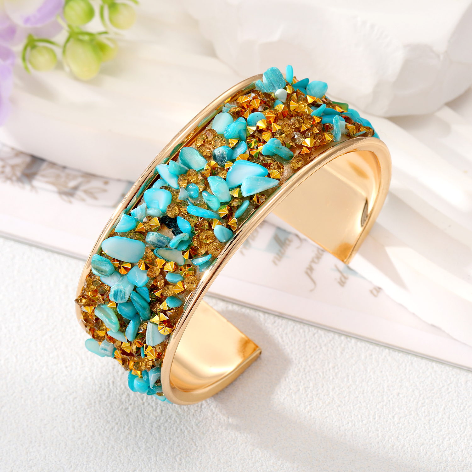 Retro Color Block Alloy Plating Natural Stone Women's Bangle 1 Piece display picture 6