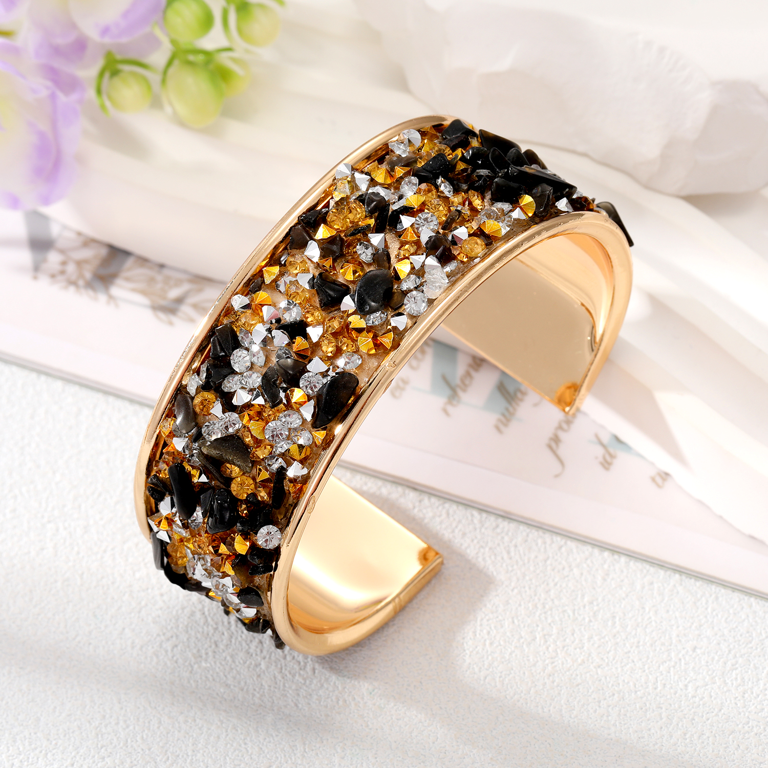 Retro Color Block Alloy Plating Natural Stone Women's Bangle 1 Piece display picture 2