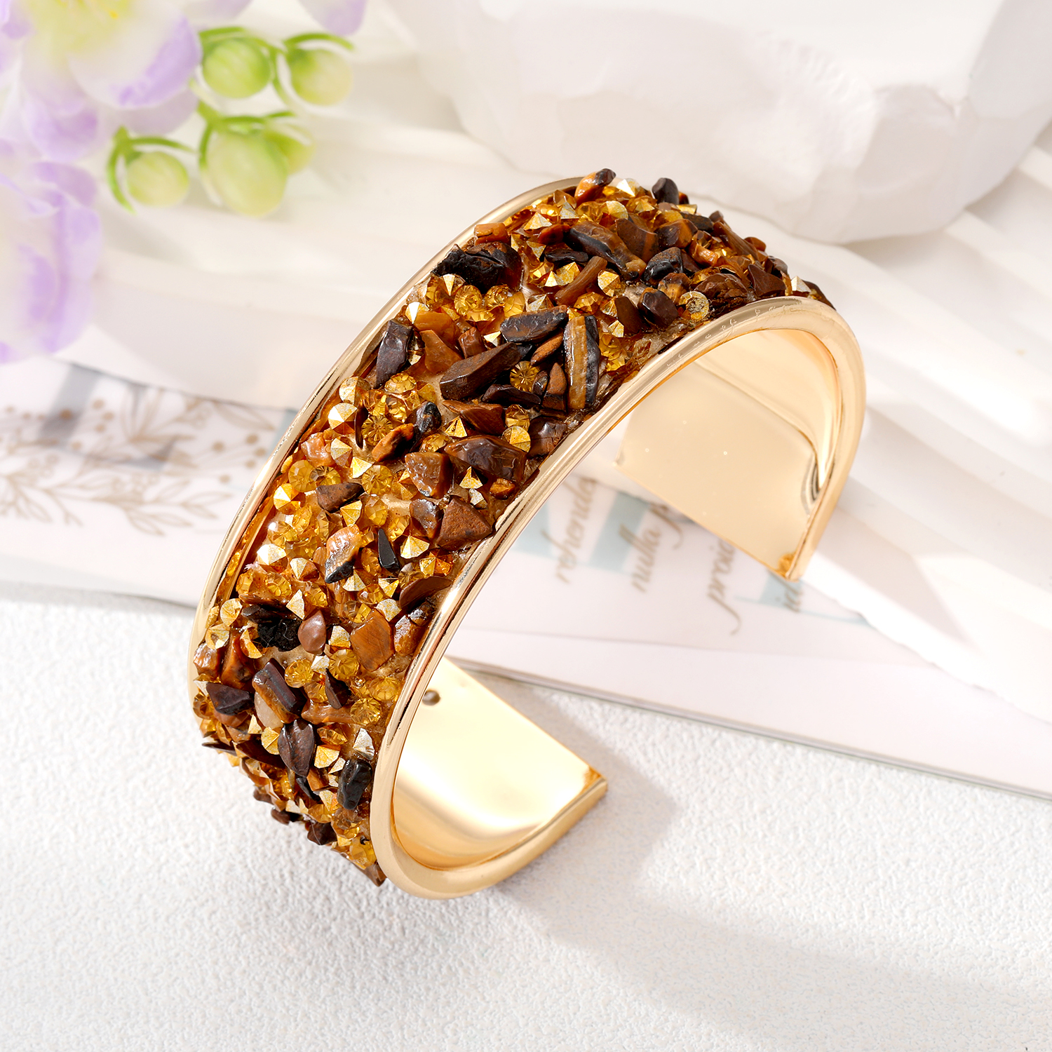 Retro Color Block Alloy Plating Natural Stone Women's Bangle 1 Piece display picture 3