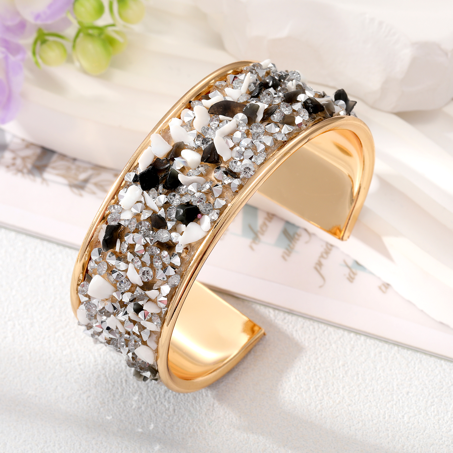 Retro Color Block Alloy Plating Natural Stone Women's Bangle 1 Piece display picture 5