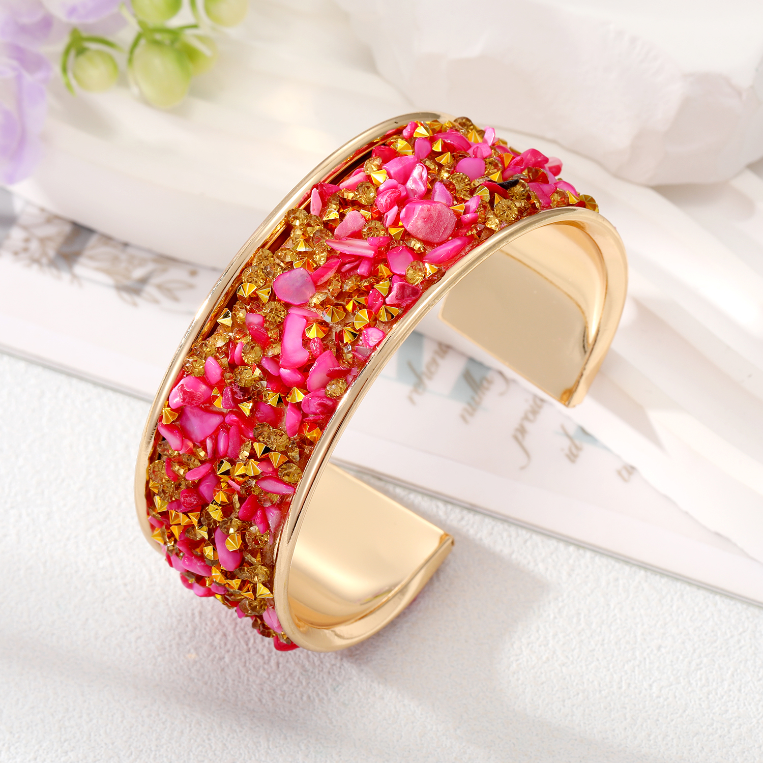 Retro Color Block Alloy Plating Natural Stone Women's Bangle 1 Piece display picture 4