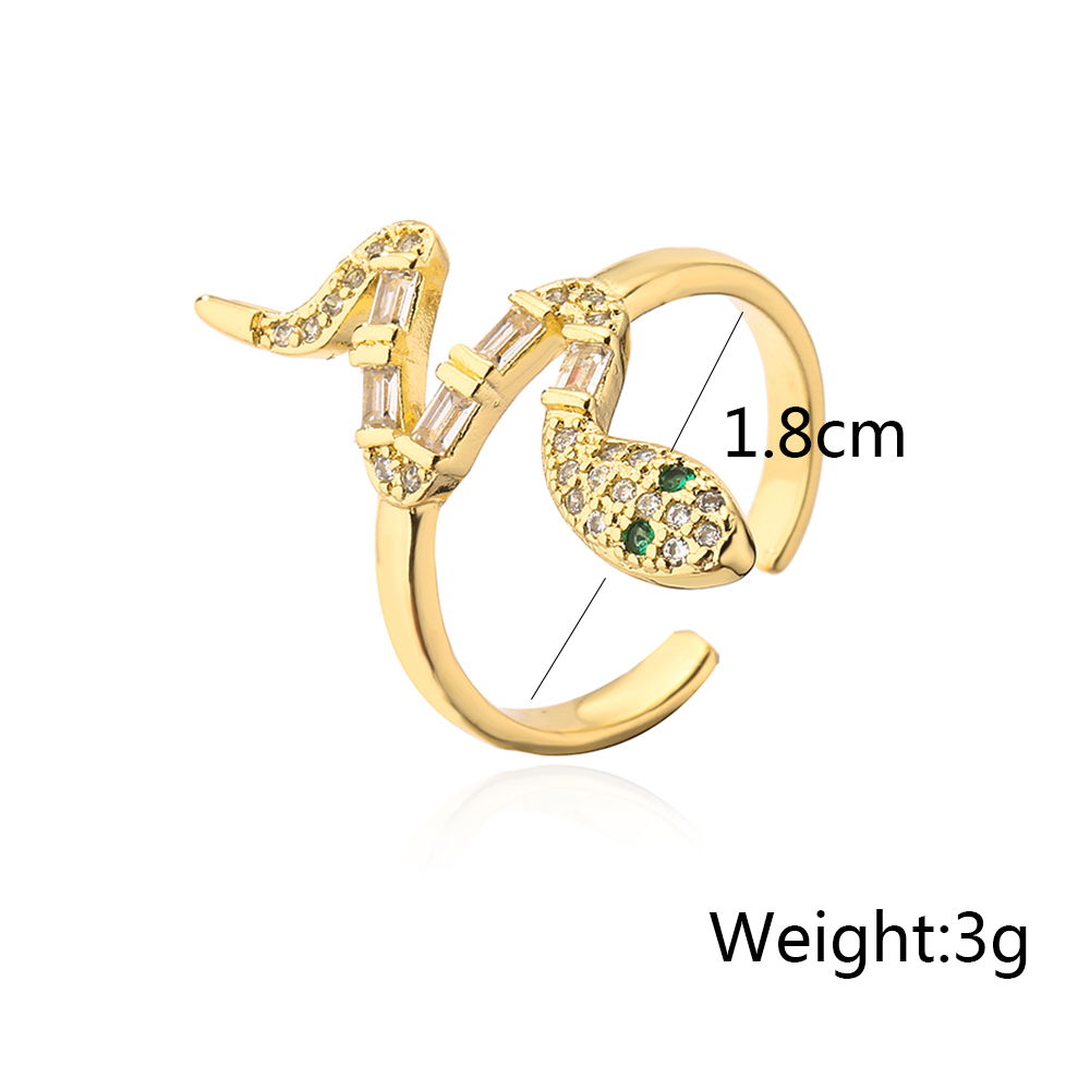 Mode Schlange Kupfer Offener Ring Emaille Vergoldet Zirkon Kupfer Ringe display picture 5