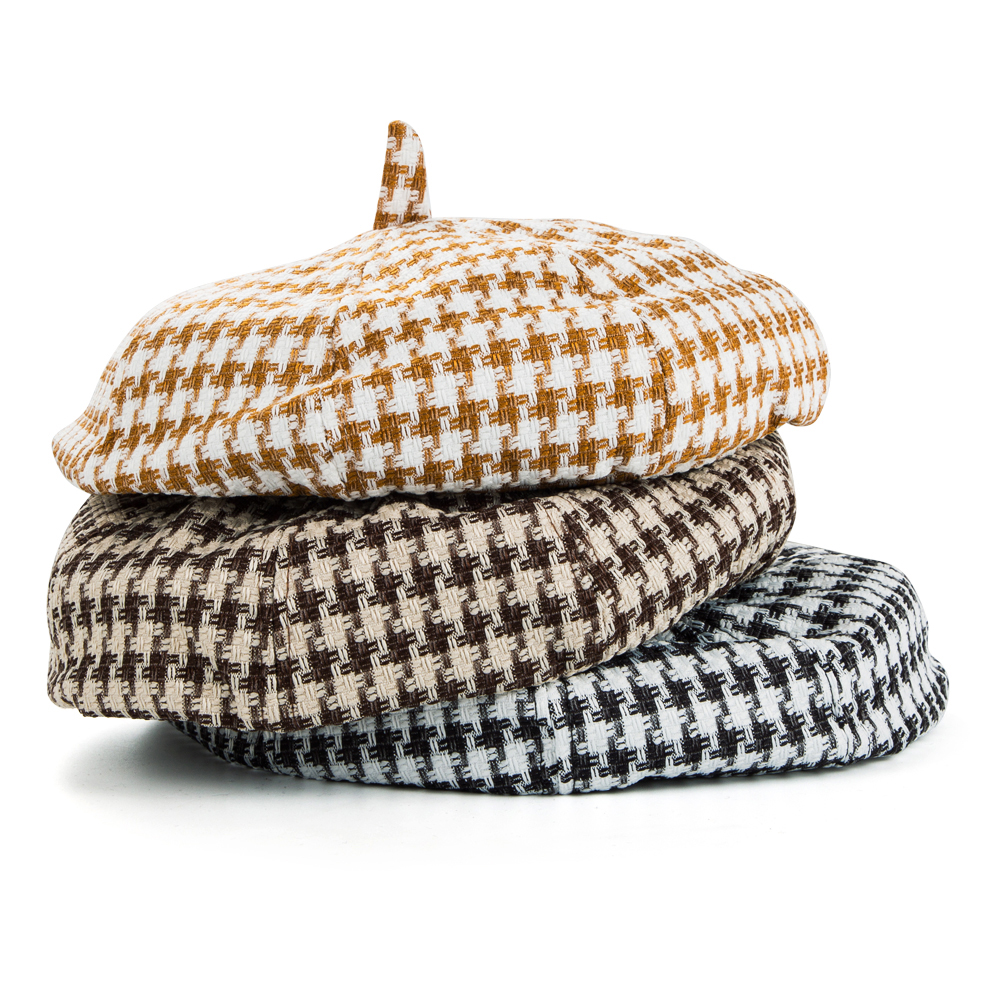 Women's Simple Style Houndstooth Stripe Eaveless Beret Hat display picture 4